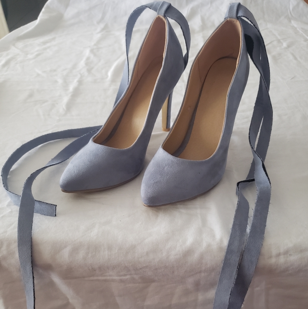Blue Suede 4" Heels with Straps